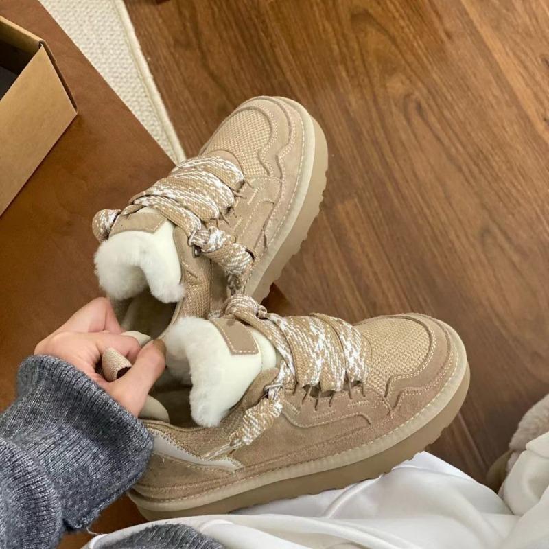 Winter New Snow Boots Fur Integrated Lace-up Non-slip Warm Sports Casual Cotton Shoes Fur Snow Boots