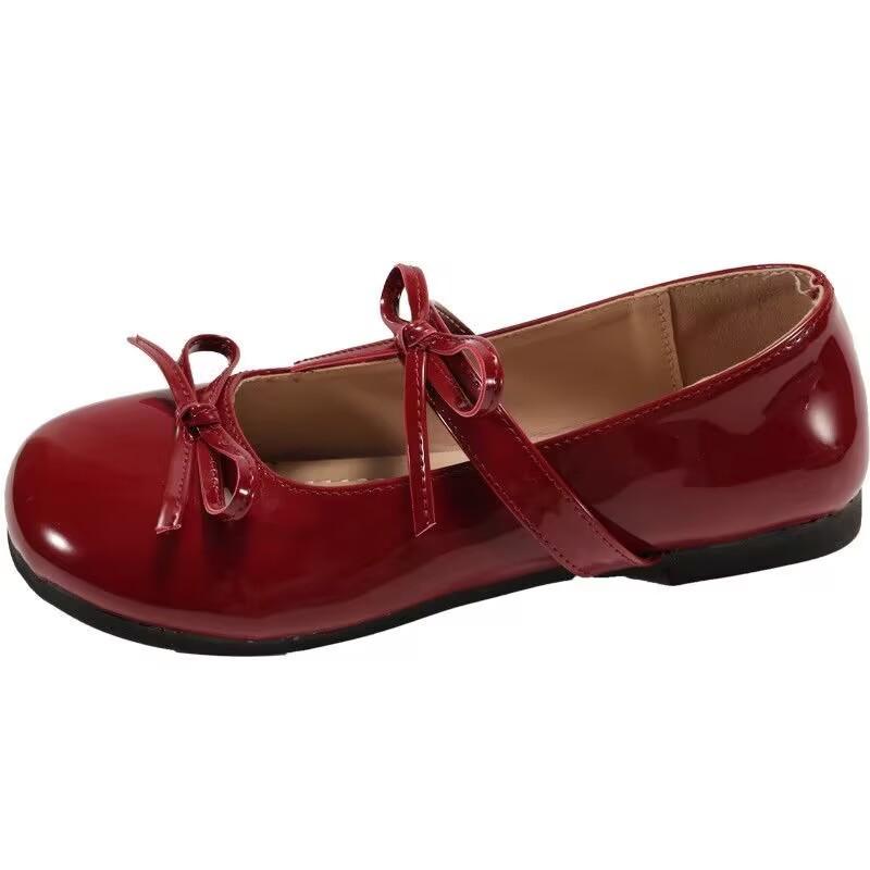 Pantofi Mary Jane retro francezi roșii pantofi plati drăguți cu cap rotund talpă moale gură joasă pantofi simpli