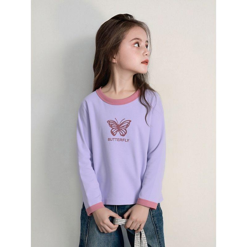 New Children's Clothing, Kidsren's Pure Cotton Long-Sleeved T-Shirt, Baby Bottoming Shirt, Spring Girls' Top, Cartoon Butterfly Print Ins