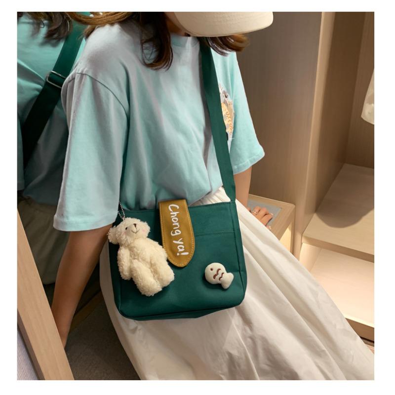 Korean Style Canvas Crossbody Bag for Women, Minimalist Small Shoulder Purse, Soft Cotton Square Bag with Magnetic Closure
