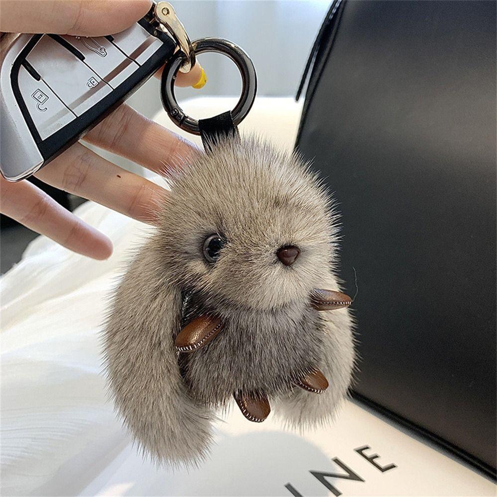 Flauschige Puppe Hase Stofftier Schlüsselanhänger Pompon Plüsch Hase Anhänger Kaninchenfell Schlüsselanhänger Tasche Verzierungen