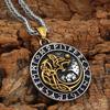 Viking Wolf Head Rune Pendant Necklace Men Trendy Long Chain Retro Norse Mythology Jewelry Gift For Him