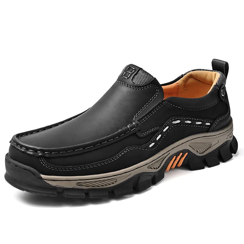 Hot Sale Casual Leather Mens Outdoor Footwear Non-Slip Leisure Walk Loafers Classic Comfy Treking Footwear Slip On Hiking Shoes
