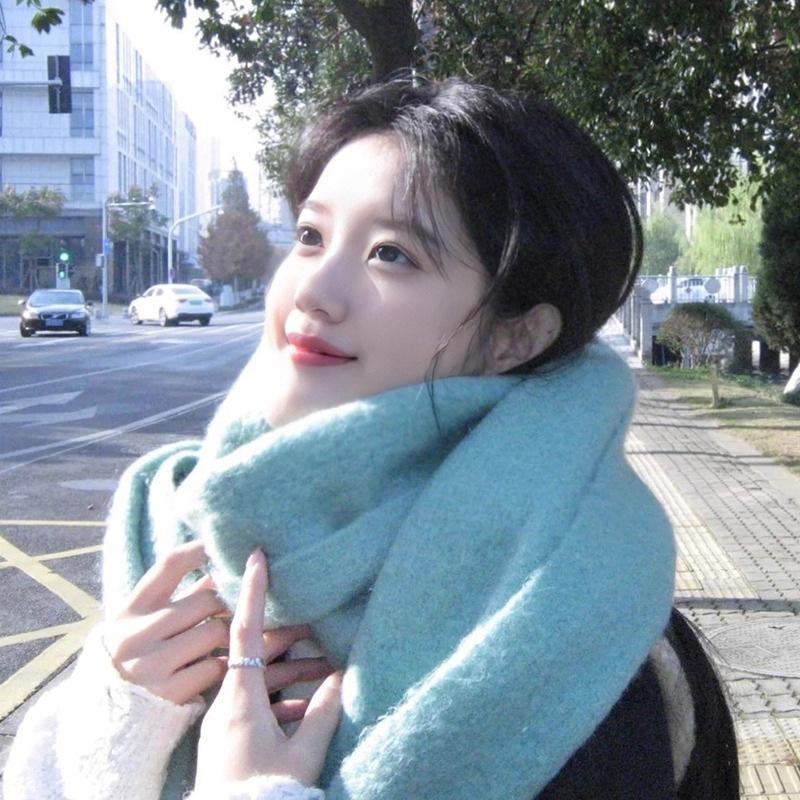 Collection Autumn and Winter New Mohair Solid Color Scarf Korean Version Atmosphere Scarf Enlarged and Thickened Shawl Scarf