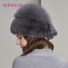 Winter Rabbit Fur Hats for Women Warm Fur Beanie with Fur Tails Trendy Ski Caps