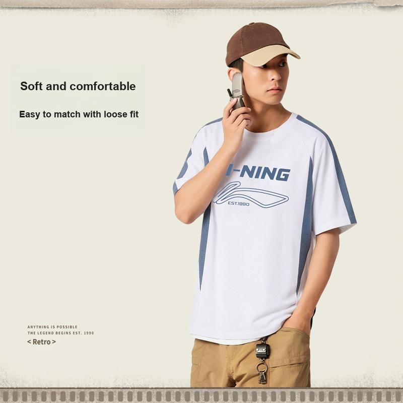 Li-Ning Versatile Pure Cotton Comfortable Casual Breathable Short Sleeve T-Shirt Unisex Tops Off-White AHSW855-1