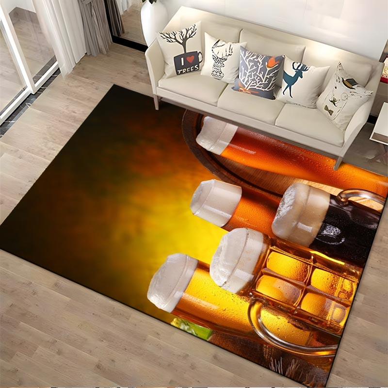 Teppich mit Bierkrug- und Fassmuster im Gold-Bernstein-Thema für die Heimdekoration, geeignet für die Verwendung als rutschfester1 für1Zimmer und Schlafsofas im Schlafzimmer