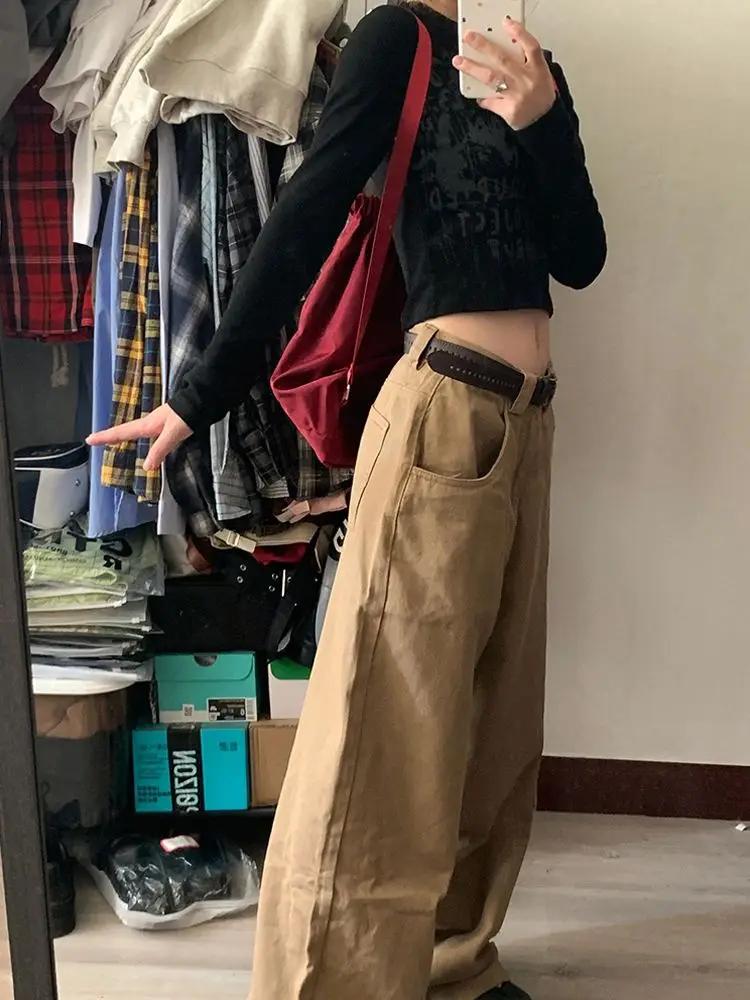 Y2k Vintage Bruine Dames Cargo Jeans Oversized Japanse 2000s Stijl Lente Broek Harajuku Koreaanse Wijde Denim Broek