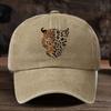 Leopard Print Washed Baseball Cap Sports Outdoor Fishing Sunshade Baseball Cap Trendy Leopard Head Print Baseball Cap, Vintage Wash Adjustable Cap