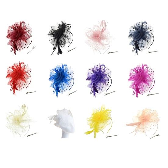 Girls Hair Hoop Elastic Design Feather Mesh Decor Headband Retro Style Bridal Floral Hairpin Flower Headdress