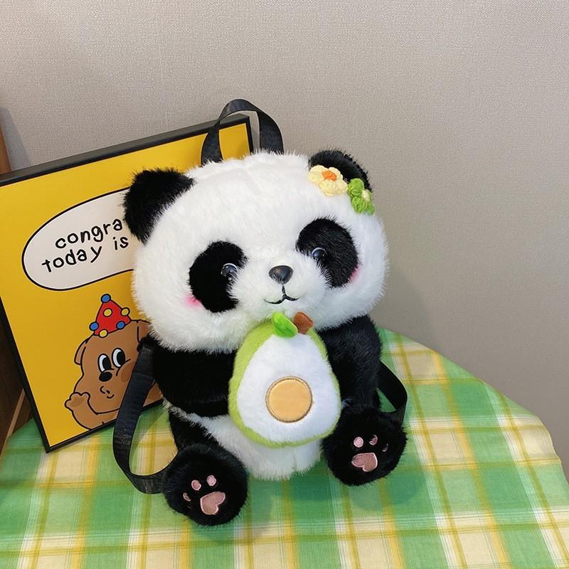 Zaino Peluche Carino Panda Portatile Avocado Mela Zucca Design Bambini Per Bambini E Uso Quotidiano