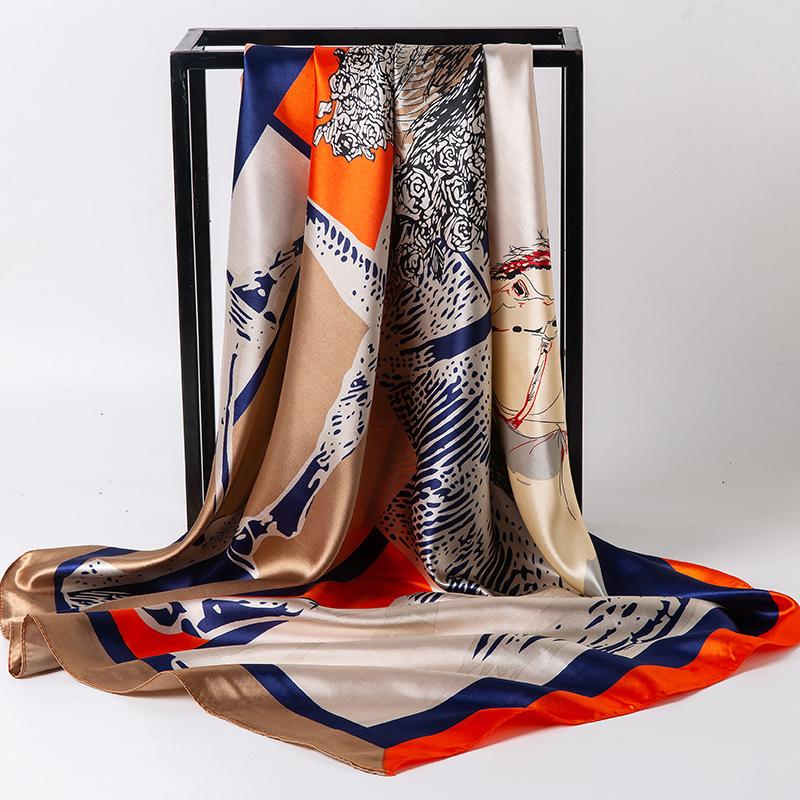 Chinese Style 90 * 90cm Large Square Scarf Simulated Silk Scarf Shawl Spring Autumn New Style Ribbon Cloak Turban Femme Sj114
