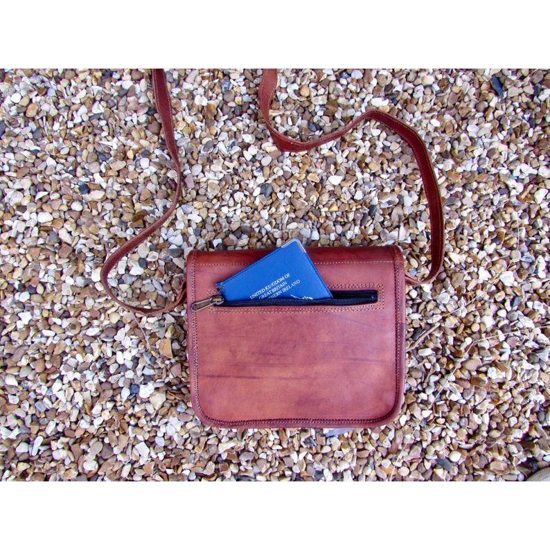 Bag for Dad, Plain Front Leather Messenger Bag, 7”x9”crossbody Brown Leather Man Bag, Leather Shoulder Bag for Him, Unisex Plain Front Bag