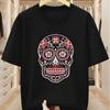 Plus Size Men's T-Shirt Cotton with a Floral Sugar Skull Print Comfortable Casual Short-sleeved T-shirt In Summer, PLUS SIZE