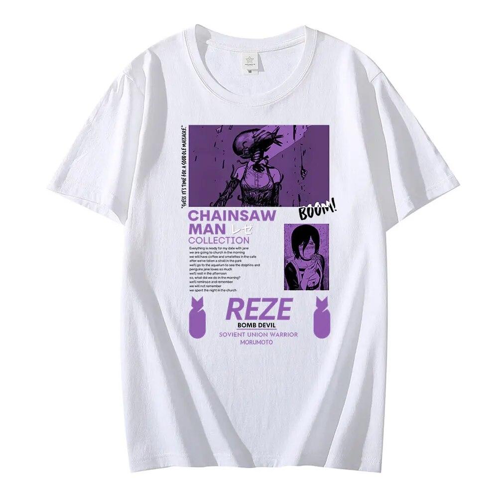 Tronçonneuse homme Reze japonais Anime T-shirt unisexe Manga graphique t-shirts drôle dessin animé Pochita Makima T-shirt unisexe hauts T-shirt unisexe