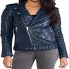 NOORA Womens Lambskin Leather Navy Blue Biker Jacket With Zipper & Pocket | Shoulder Strap | Belted Jacket |