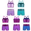 Kids Girls Sequins Mermaid Tank Top with Shorts Dance Outfit Gymnastics Dancing Costume Swimwear