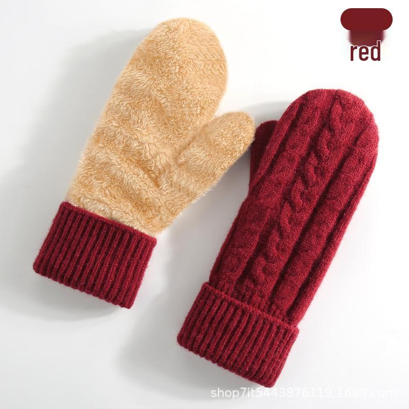 Winter Dubbellaags Fleece-Gevoerde Gebreide Handschoenen - Dikke, Warme Fietshandschoenen