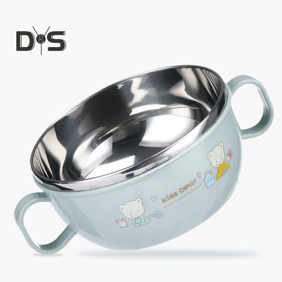 Kids Training Bowl Fall Resistance High Temperature Resistant with Lid Easy To Clean Dual Handles Dustproof Stainless Steel Cartoon Kids Bowl