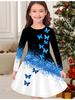 Mädchen Herbst- und Wintermodekleid, 3D-Schmetterlingsdruck Rundhalsausschnitt Lang Kinder-T-Shirt-Kleid, Lässig Vielseitig, Weihnachtskleidung