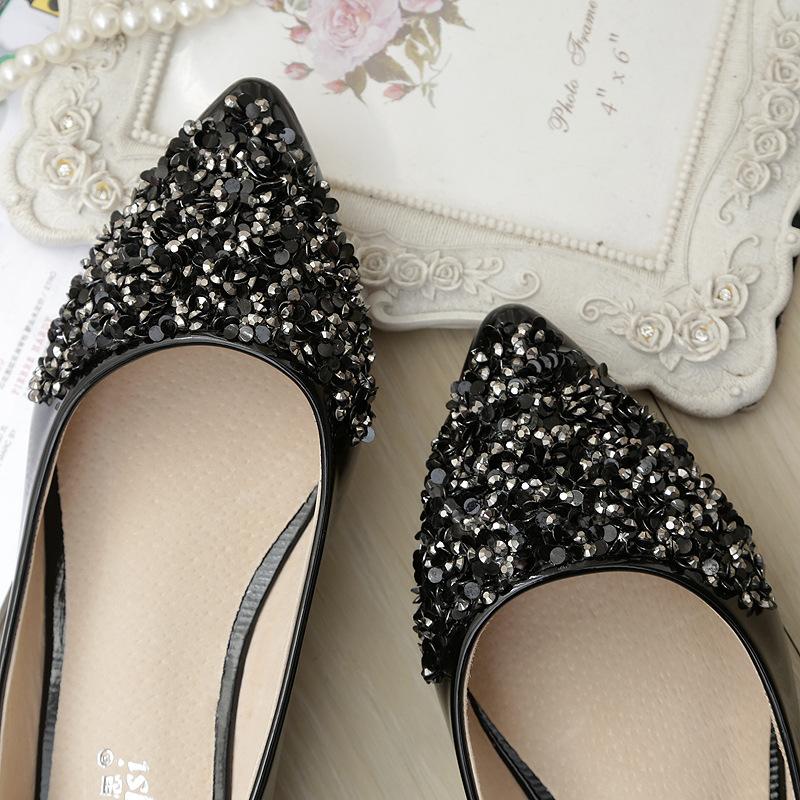 Korean Version of Women's Shoes Look Thin Fashion New Pointy Toe Shallow Mouth Single Shoes Sequined Rhinestone Flat Shoes Women Plus Size