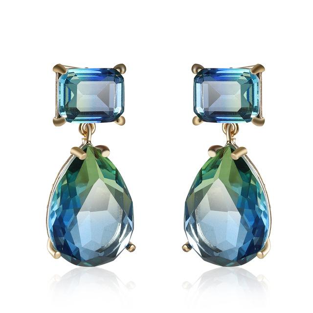 Luxus Blau Grün Wasser Tropfen Zirkon Ohrringe Mode Weomen Hochzeit Schmuck Lange Stück Kristall Stein Ohrring Für Frauen