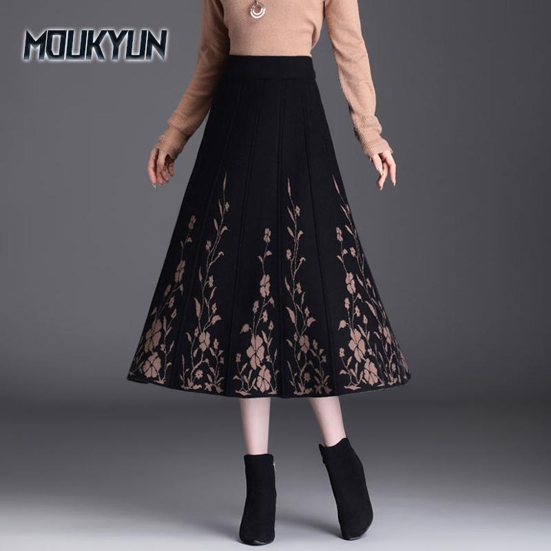 Knitted Winter Skirt Women Half Skirt Autumn Winter Woolen A-line Large Swing Skirt with Coat Half Skirt Female
