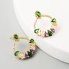 Women's Stud Earrings Personality Brass Temperament Micro Set Color Zircon Crystal Flower Earrings