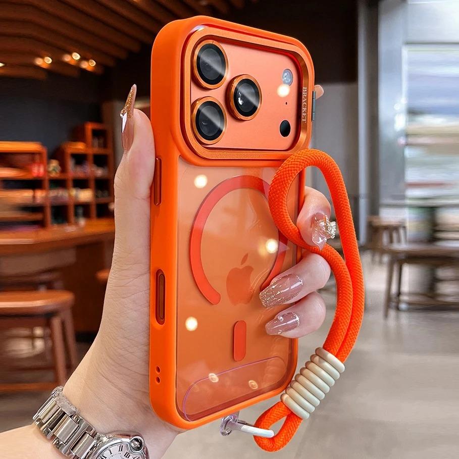 For Magnetic Lens Bracket Phone Case For For Iphone 17 16 1 14 13 12 Pro Max Plus Air Lanyard Wireless Charge Cover