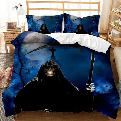 Skull Tiener Dekbedovertrek King Queen Maat, Halloween Skelet Bloemen Dekbedovertrek Horror Gothic Zwart Zacht Polyester Dekbedovertrek