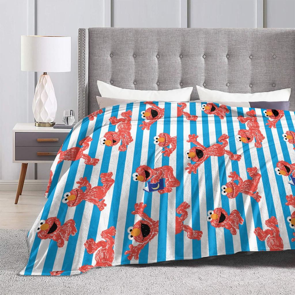 Crayon Elmo Stripe Pattern Sesame Street Wool Blankets Funny Throw Blankets for Sofa Bedding Lounge 150*125cm Bedspread