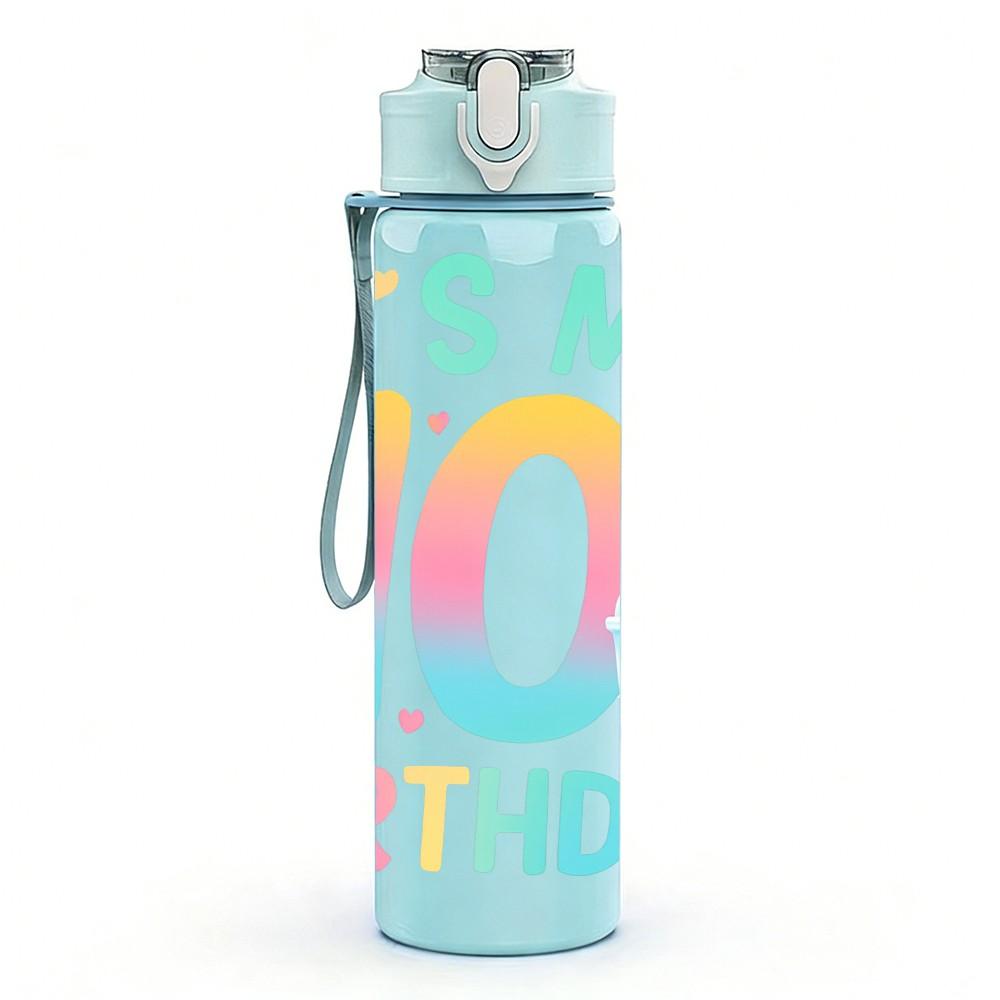 1PC It Is My 10th Birthday Color Print 750ml Color Plastic Sports Water Bottle Leakproof Flip Straw Lid Suitable for Sports Office Home Use