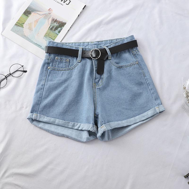 Women's High-Waisted A-Line Denim Shorts - Rolled-Up, Loose Fit, Korean Style for Summer