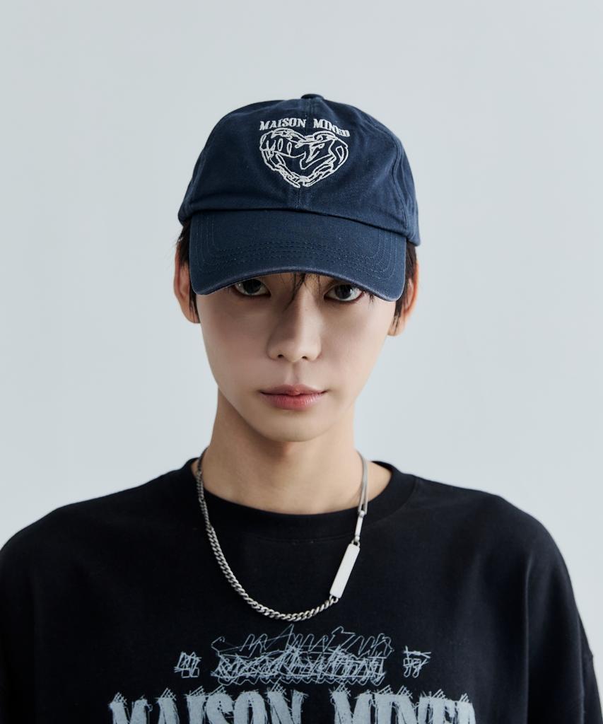 MAISON MINED Doodle Heart Vintage Washed Ball Cap Navy