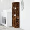 Narrow Bathroom Cabinet with Casters Smoked Oak Wood Based Material