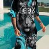 Men's Stylish Printed Two-piece Summer Suit Including Round Neck Short-sleeved T-shirt + Shorts
