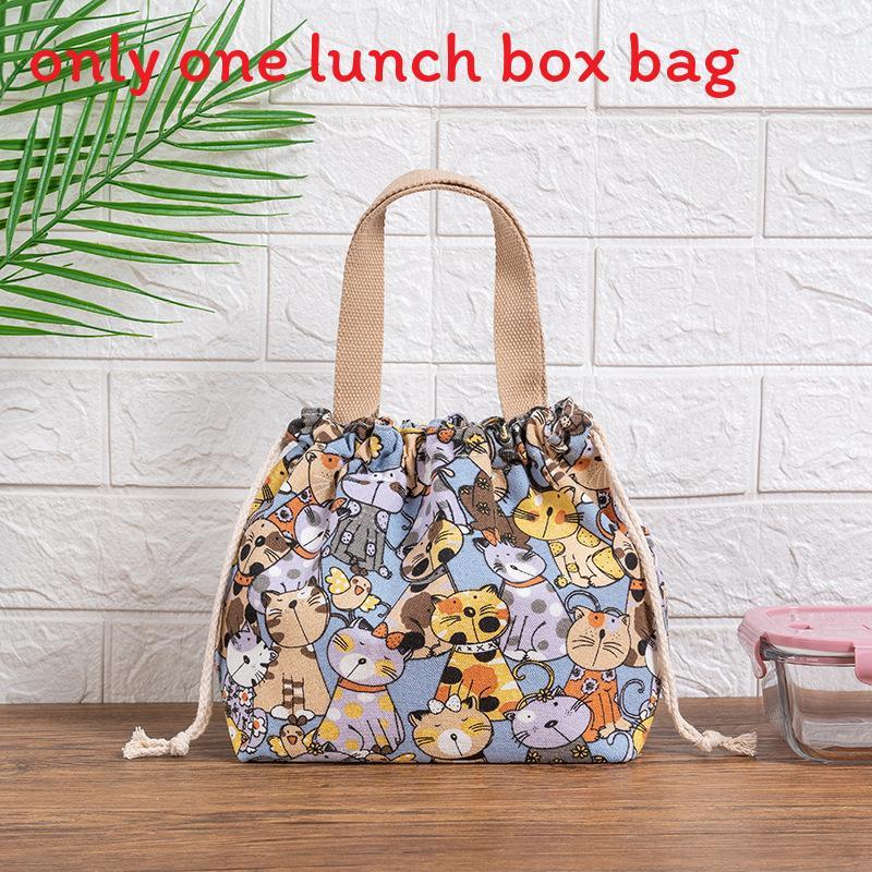 Japanese Lunch Bag Canvas Tote With Retro Bunny Design For Work And School
