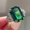 Huitan Geometric Green Cubic Zirconia Women's Rings for Wedding Anniversary Party Elegant Lady Rings Fancy Gift Fashion Zircon