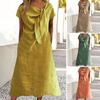 Women Midi Dress Decorated Collar Straps Short Sleeve Dress Solid Color Loose Fit Summer Casual Dress