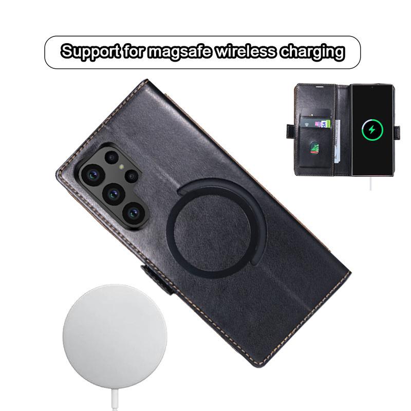 For Samsung S24 Ultra Leather Wallet Phone Bumpers For Galaxy S23 Ultra S22 S21 Plus A54 Card For Magsafe Magnetic Book Stand Flip Cover