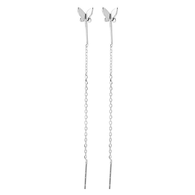 Long Tassel Butterfly Drop Earrings Silver Color Fashion Hanging Women Earrings Summer Jewelry Girls Gifts AVE