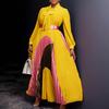 2024 Autumn Plus Size Elegant Color-Blocked Pleated Lace-Up Dress