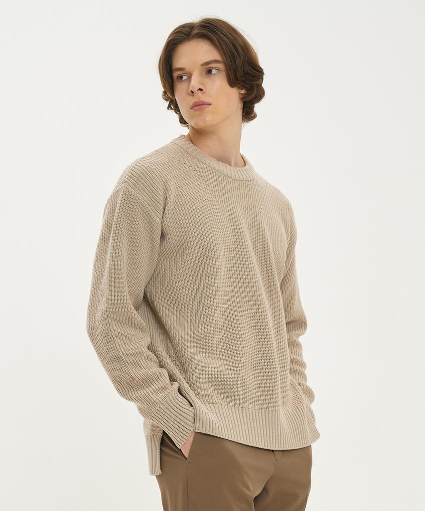 BLOND9 Asymmetrical Wool Crewneck Pullover_Sand
