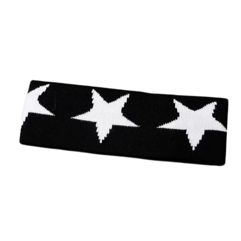 Star Embroidery Sports Headband for Running, Cycling, Yoga Black Headbands for Women No Slip Soft Hair Accessories