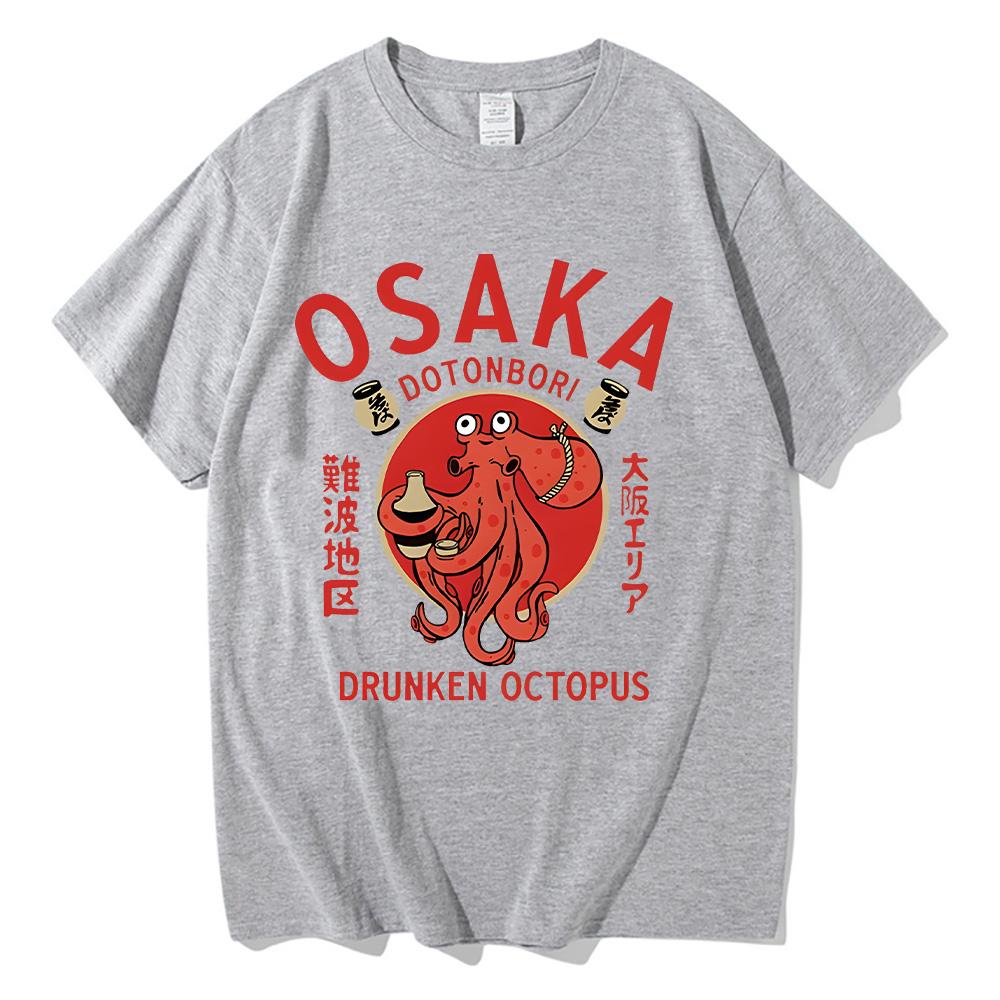 Osaka Dotonbori Joobes Kaheksajala T-särgid Jaapani Toit Naljakad Puuvillased T-särgid Suvine Mood Naistele Meestele Topid Vintage Esteetiline