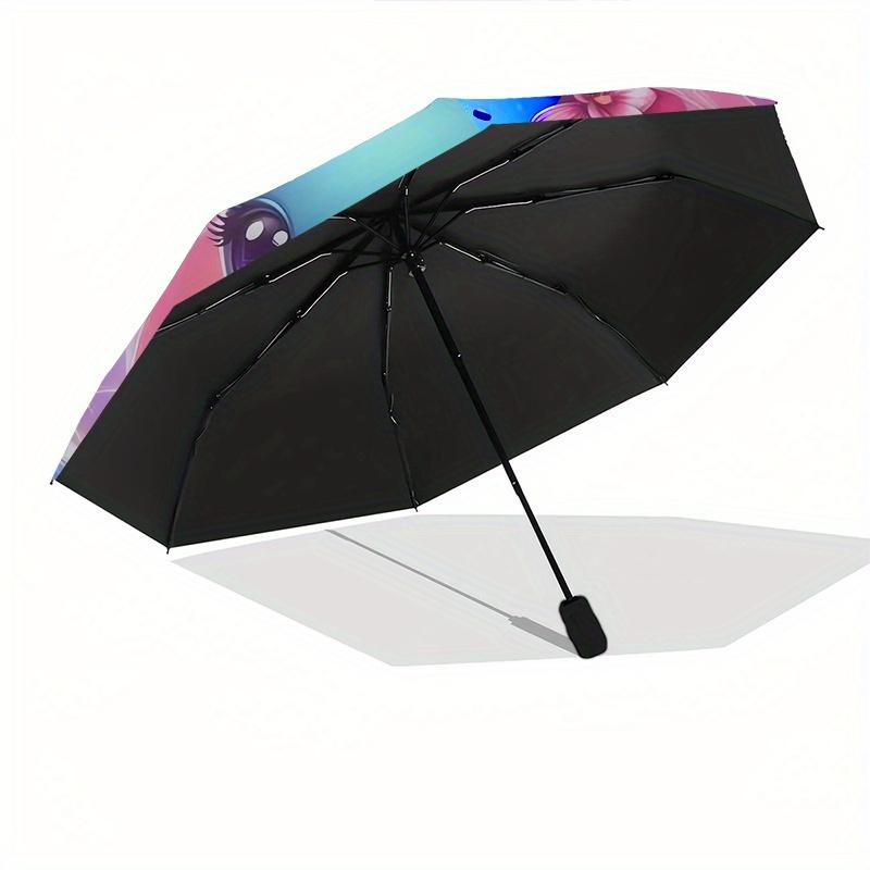 Dolphin Love Automatic Folding Umbrella  Simple 8 Rib Design, Bright Cartoon Pattern, Durable Iron Frame, Suitable For Travel, Outdoor, Beac