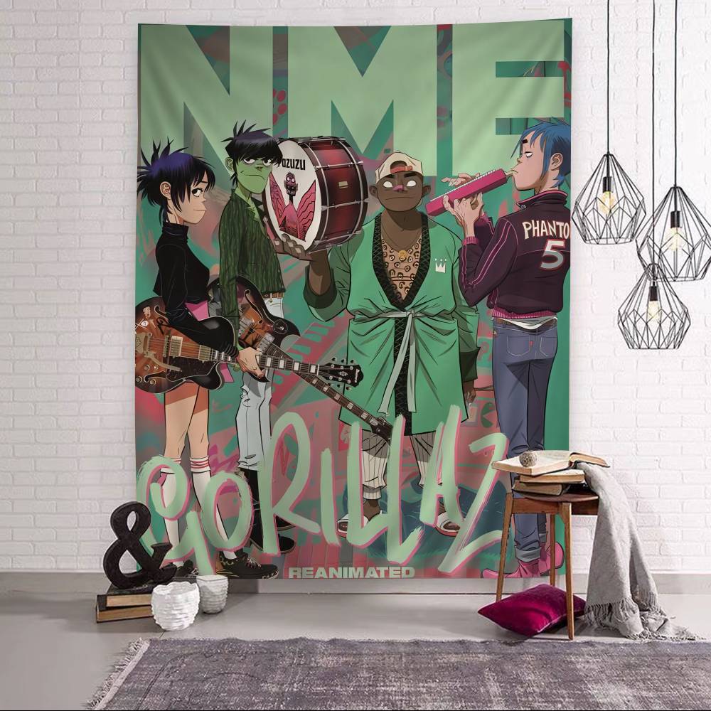 Retro Gorillaz Posters Music Prints Printed Large Wall Tapestry Hanging Tarot Hippie Wall Rugs Dorm Cheap Hippie Wall Hanging