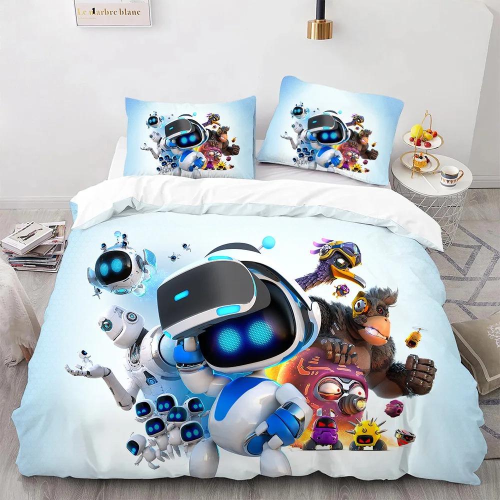 Astro Bot Cute Cartoon Bedding Set Duvet Cover Pillow Case Single Double King Size Adult Boys Bedroom