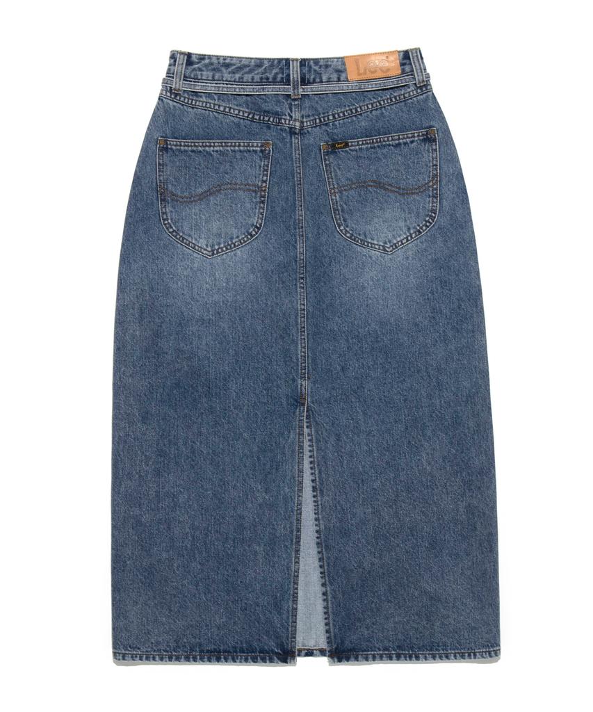 Lee Denim Belted Long Skirt In Indigo Dark