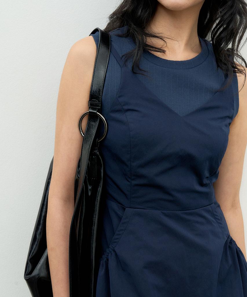 Make A Toast Layered Combo Shirred Dress Navy Mbesop001Nv
